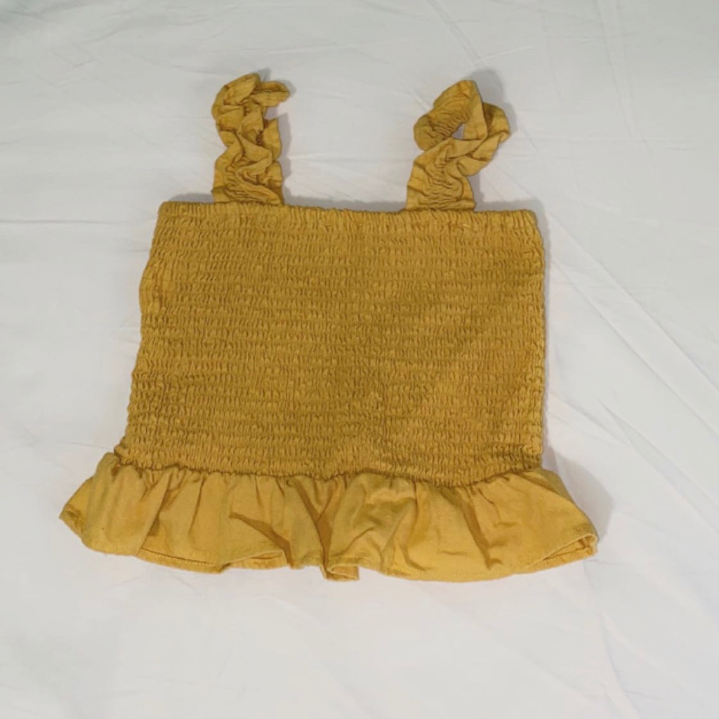 Yellow Crop Top With Ruching.